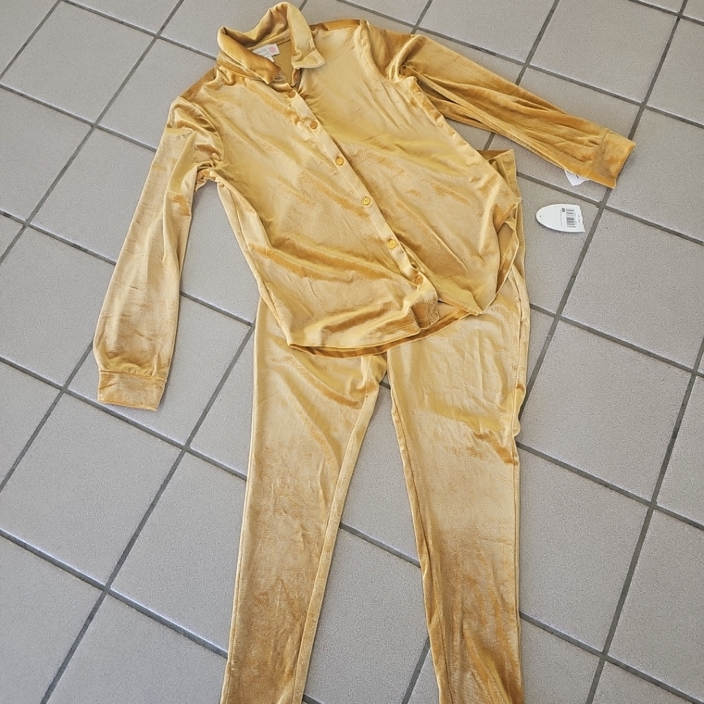 NWT Girls XL(16) Gold Velour Shacket Shirt & High Rise Legging Colorful Planet